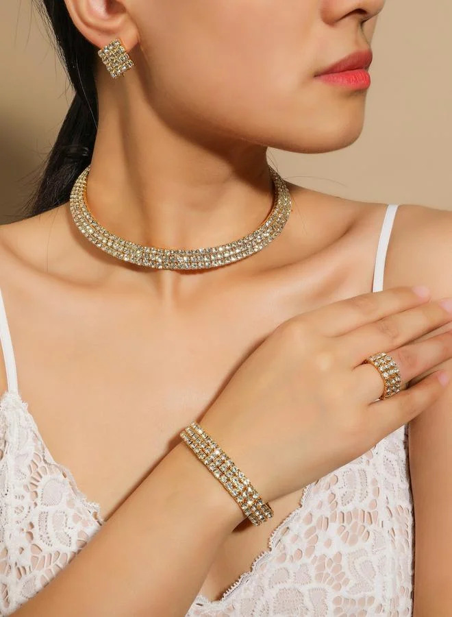Take Two  Women Rhinestone Necklace With Bracelet And Ring With Earrings Set for Women | Best Price UAE